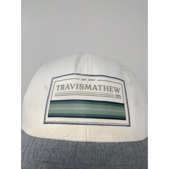 Travis Mathew Mesh Back Snapback Hat 110 One Ten FlexFit White & Gray Adjustable - Picture 3 of 11
